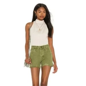 Free People We the Free Makai Cut Off Denim Shorts Olive Green Size 26